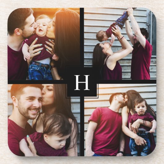Dessous-de-verre Collage de 4 photos et monogramme (Devant)