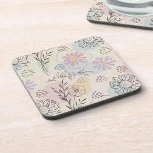Dessous-de-verre Collage de fleurs sauvages pastel – Géométrique fl
