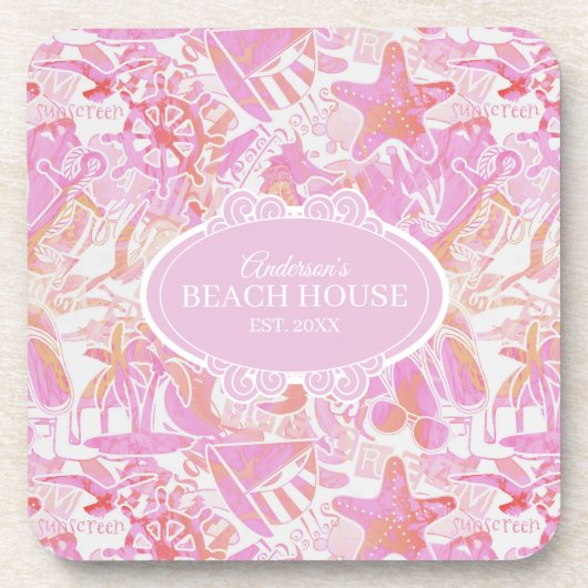 Dessous-de-verre Collage de plage nautique Hot Pink ID840 (Devant)