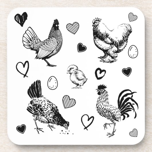 Dessous-de-verre Collage de poulets mignons (Devant)