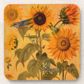 Dessous-de-verre Collage de tournesol doré vintage