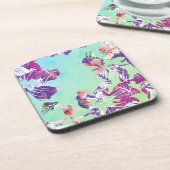 Dessous-de-verre Collage floral tropical moderne sur Aqua (Côté gauche)