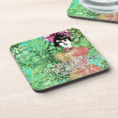 Dessous-de-verre Collage numérique pour femmes Arrière - plan vert (Côté gauche)