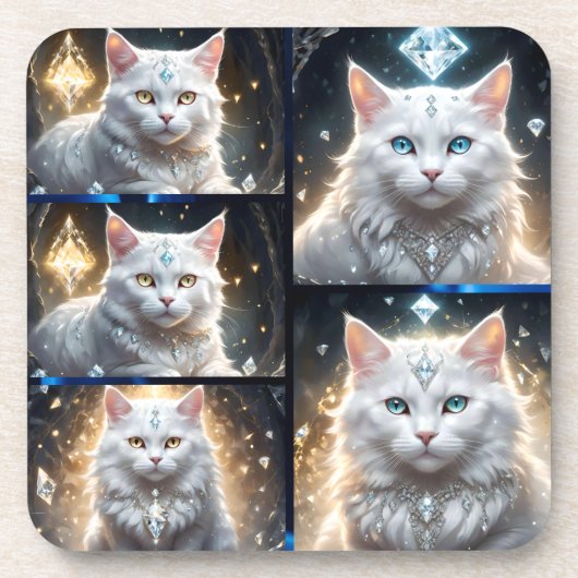 Dessous-de-verre Collage photo d'un chat blanc farci persan, (Devant)