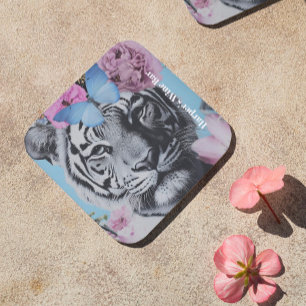 Dessous-de-verre Collage Retro Pop Art Tiger et Papillons