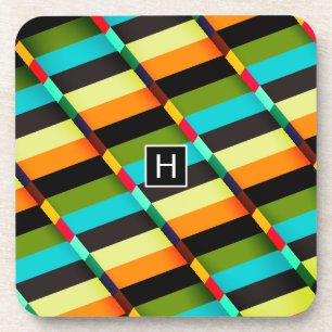 Dessous-de-verre Coloré Moderne Rayures Abstraites & Monogramme