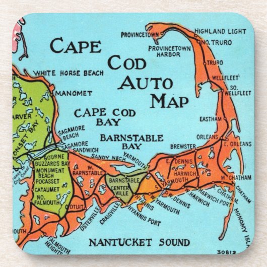 Dessous-de-verre Colorful Cape Cod Map  (Devant)