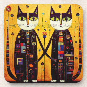 Dessous-de-verre Compagnons Abstraits : Une Histoire de Deux Chats