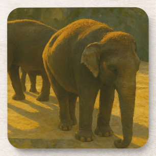 Dessous-de-verre Compagnons d'or - Trio d'éléphants à lumière chaud
