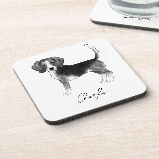 Dessous-de-verre Conception beagle Chien En Noir Et Blanc Avec Text (Côté gauche)