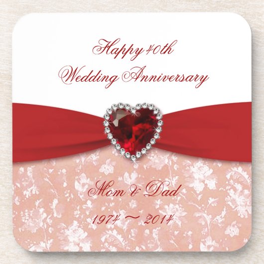 Dessous-de-verre Conception d'anniversaire de mariage de damassé (Devant)