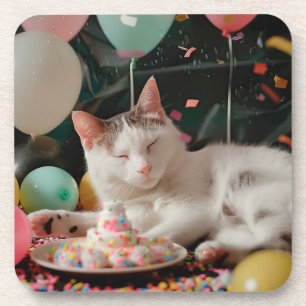 Dessous-de-verre Conception de célébration d'anniversaire de chat a