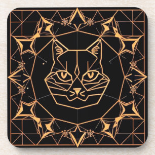 Dessous-de-verre Conception de chat géométrique avec lignes dorées