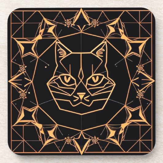 Dessous-de-verre Conception de chat géométrique avec lignes dorées (Devant)
