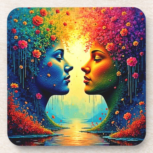 Dessous-de-verre Conception de connexion arc-en-ciel émouvante (Devant)