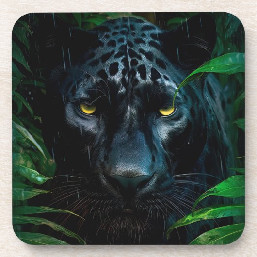 Dessous-de-verre Conception de faune de jungle de panthère noire my (Devant)