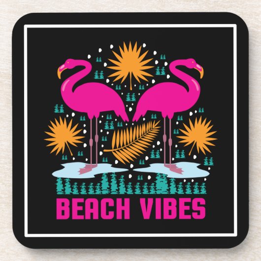 Dessous-de-verre Conception de flamants roses de vibes de plage (Devant)