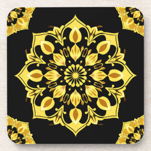 Dessous-de-verre Conception de mandala doré avec motifs symétriques