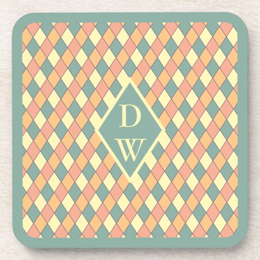 Dessous-de-verre Conception de monogramme diamant Harlequin pastel (Devant)