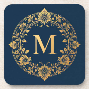 Dessous-de-verre Conception de monogramme floral or élégant