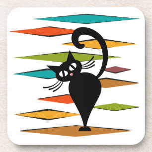 Dessous-de-verre Conception du chat noir du milieu du siècle