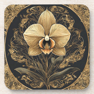 Dessous-de-verre Conception élégante d'orchidée dorée