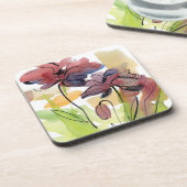 Dessous-de-verre Conception florale d'été avec le résumé peint à la (Côté gauche)