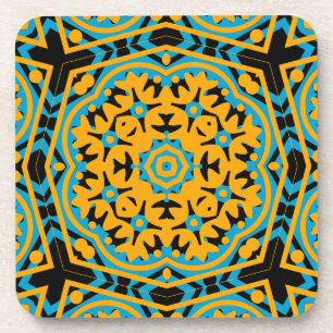 Dessous-de-verre Conception Kaléidoscope, Bleu Clair, Or, Noir