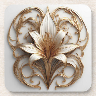 Dessous-de-verre Conception Ornementale Élégante Fleur de Lys Dorée