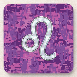 Dessous-de-verre Connexion Leo sur Camouflage numérique Fuchsia ros