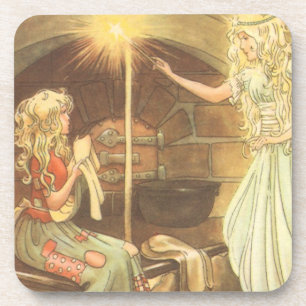 Dessous-de-verre Conte de fées vintage, Cendrillon et marraine fée