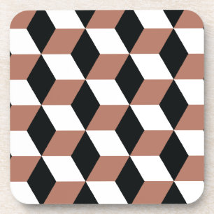 Dessous-de-verre Copper Black & White 3D Cubes Pattern