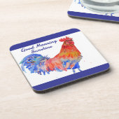 Dessous-de-verre Coq Aquarelle Rouge Bleu Poulet Soleil (Côté gauche)