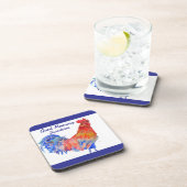 Dessous-de-verre Coq Aquarelle Rouge Bleu Poulet Soleil (Côté Droit)