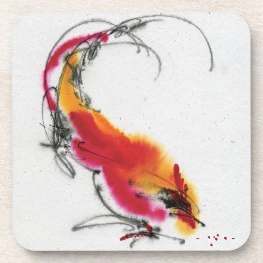 Dessous-de-verre Coq peu commun. Calligraphie et watercolor. (Devant)