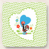 Dessous-de-verre Coq portugais avec pois vert clair. (Devant)