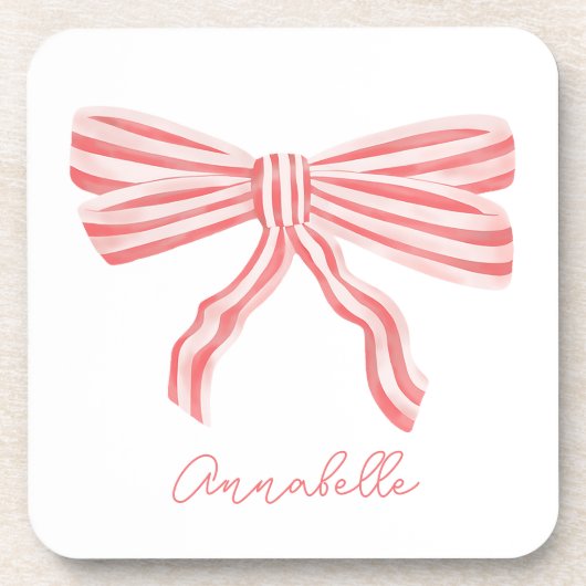 Dessous-de-verre Coquette Pink Strited Bow (Devant)