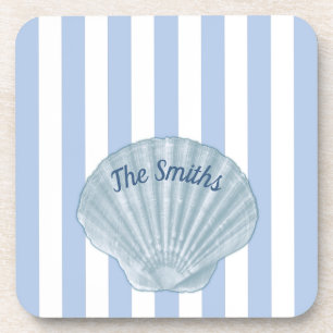 Dessous-de-verre Coquillage bleu et rayures