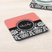 Dessous-de-verre Corail noir blanc Damas Monogramme (Côté gauche)