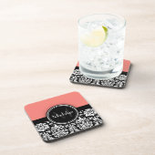 Dessous-de-verre Corail noir blanc Damas Monogramme (Côté Droit)