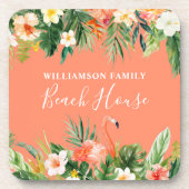 Dessous-de-verre Coral Aquarelle Tropical Floral Beach House (Devant)