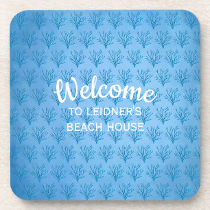Dessous-de-verre Coraux bleu motif sur arrière - plan bleu