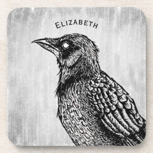 Dessous-de-verre Corbeau Gothique Noir Blanc Horreur Encre Ne Pas E