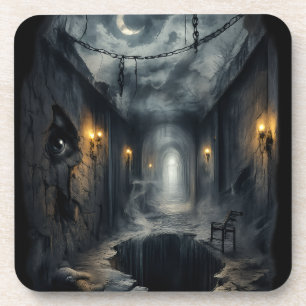 Dessous-de-verre Corridor de fantasy sombre hanté avec ciel éclairé