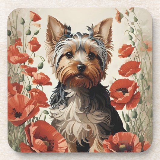Dessous-de-verre Corte Yorkshire Terrier Botanique Poppies rouges (Devant)