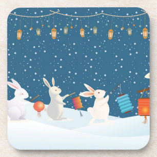 Dessous-de-verre Cortège de lanternes de lapins mignons à travers l