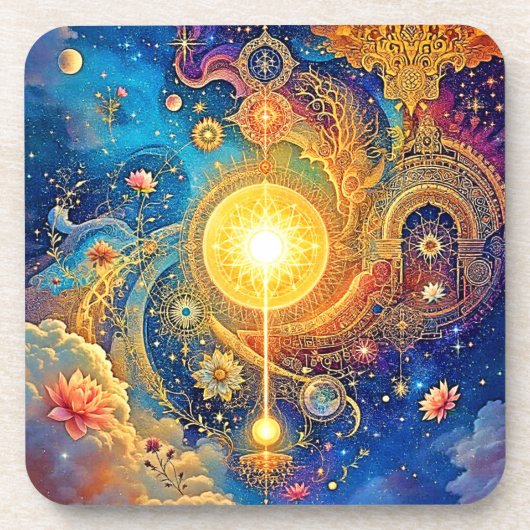 Dessous-de-verre Cosmic Sun Mandala Art (Devant)