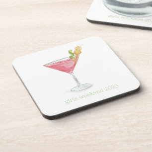 Dessous-de-verre Cosmopolitan Cocktail Roseau à l'aquarelle