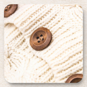 Dessous-de-verre Cosy câble tricot pull bois bouton crème brune