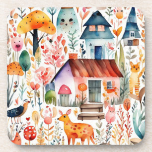 Dessous-de-verre Cottage noyau floral de campagne animaux maisons